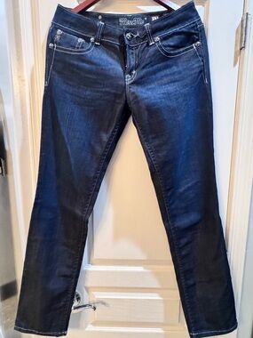 Miss Me Dark Indigo Skinny Jeans with White Stitching